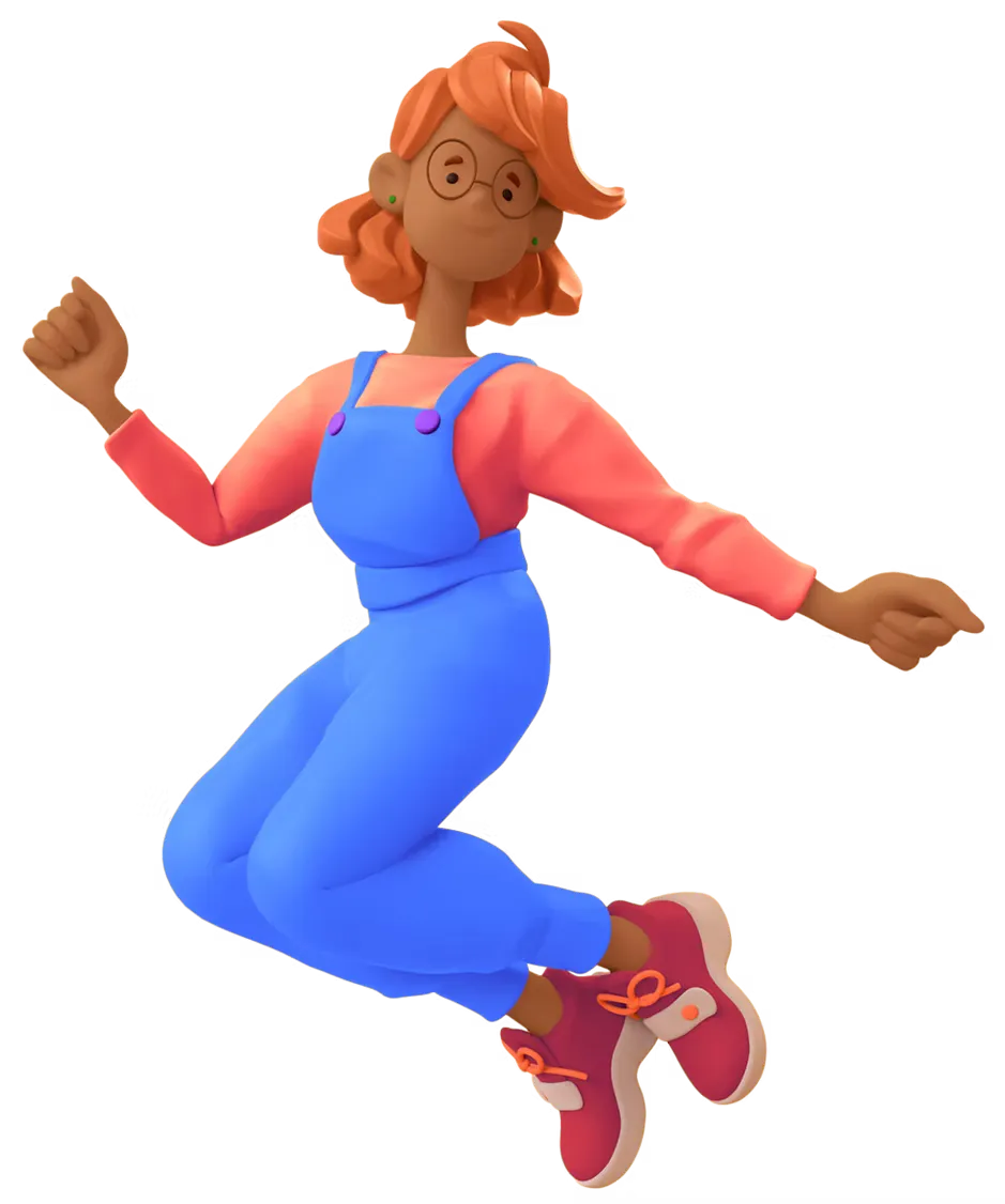 Freeda mascot jumping with excitement